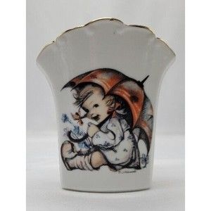 MJ Hummel Porcelain Pocket Vase Umbrella Girl Ja Ich Bin‎ Zufrieden Goebel